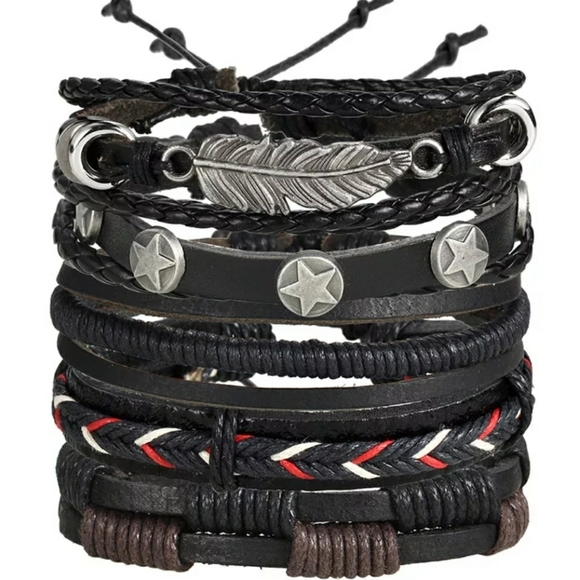 Set of 5 Trendy unisex leather bracelets - Picture 8 of 16